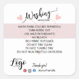 HINZUFÜGEN SIE IHRE LOGO-Waschanleitung PFLANZENau Quadratischer Aufkleber