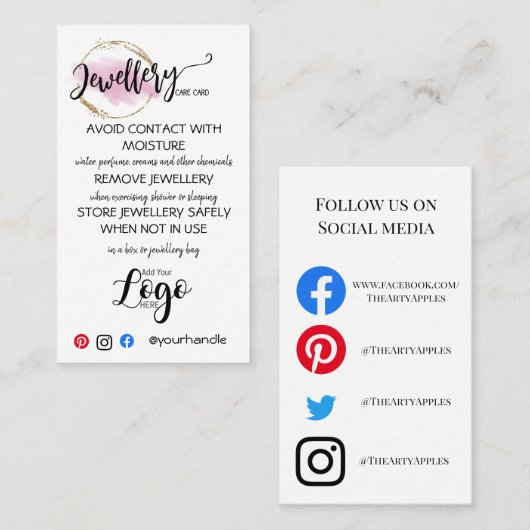 HINZUFÜGEN SIE IHREN LOGO Schmuck CARE CARDS klein Visitenkarte (Vorne/Hinten)