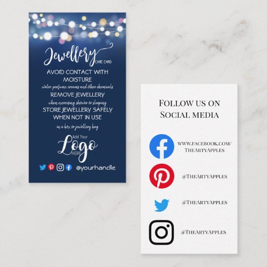 HINZUFÜGEN SIE IHREN LOGO Schmuck CARE CARDS klein Visitenkarte (Vorne/Hinten)