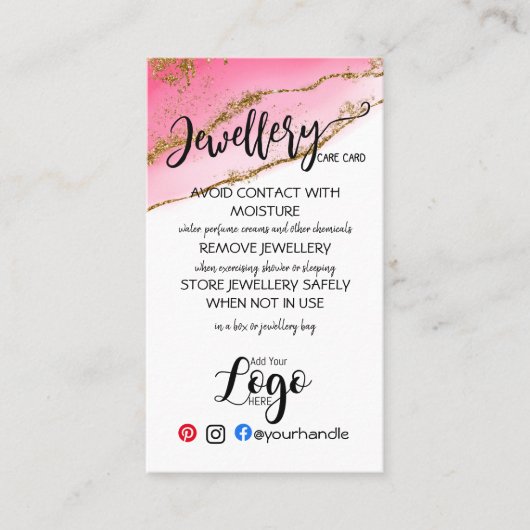 HINZUFÜGEN SIE IHREN LOGO Schmuck CARE CARDS klein Visitenkarte (Vorderseite)