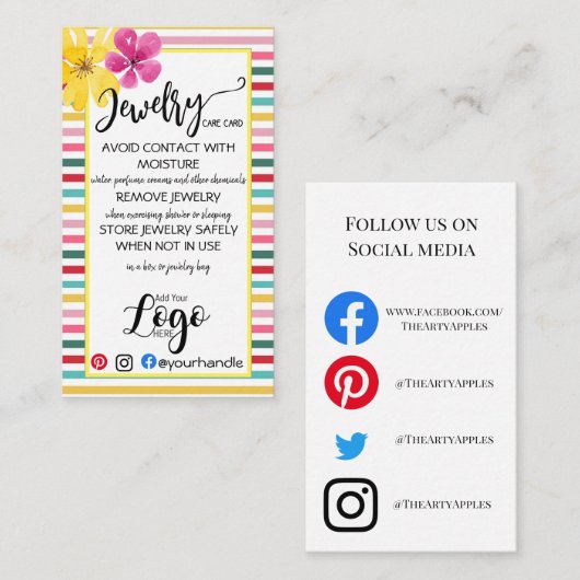 HINZUFÜGEN SIE IHREN LOGO Schmuck CARE CARDS klein Visitenkarte (Vorne/Hinten)