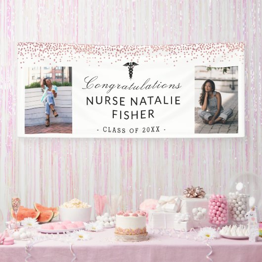 Hinzufügen von 2 Foto Script Glückwunsch Nurse Gra Banner (Party)