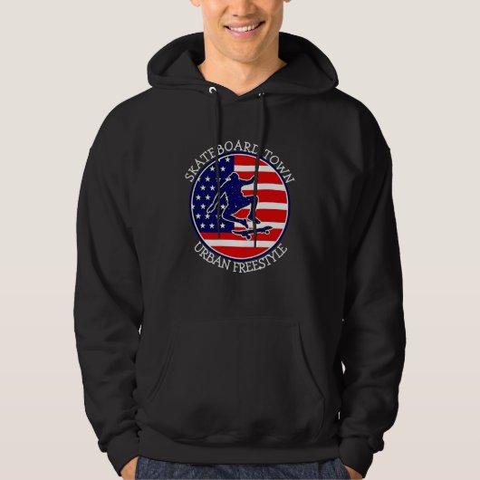 Hinzufügen von City Town Text Name Skateboard USA Hoodie (Vorderseite)