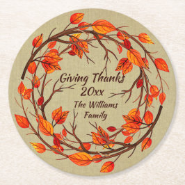 Hinzufügen von Erntedank-Nachweispapier zum Herbst Runder Pappuntersetzer