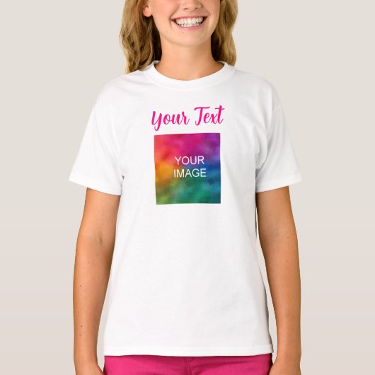 Hinzufügen von Foto Text Name Kids Girls Vorlage W T-Shirt (Vorderseite)