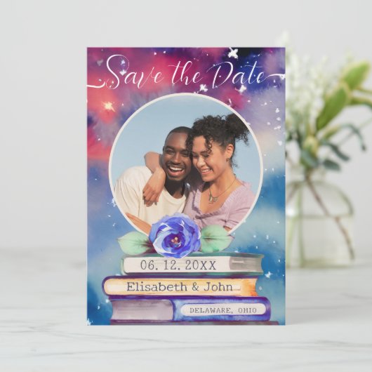 Hinzufügen von Fotobüchern und Rose Pastel Wasserf Save The Date (Stehend Vorderseite)