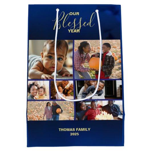 Hinzufügen von Fotos gesegnet Jahr Urlaub Foto Mittlere Geschenktüte (Rückseite)