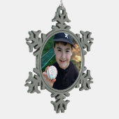Hinzufügen von Fotos und Personalisiertem Text Schneeflocken Zinn-Ornament (Links)