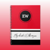 Hinzufügen von Initialen und Name rot und schwarz Notizblock