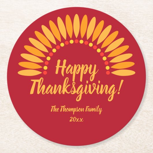 Hinzufügen von Jahr für glückliche Ernte Thanksgiv Runder Pappuntersetzer (Vorderseite)