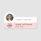 Hinzufügen von Logo-Fotos Modernes Rosa Weißes Unt Namensschild (Vorderseite)