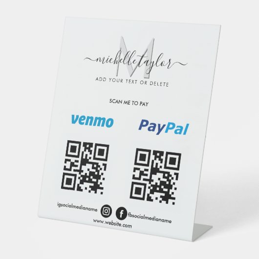 Hinzufügen von Logo-Scan, um Venmo PayPal QR-Code Sockelschild (Vorderseite)