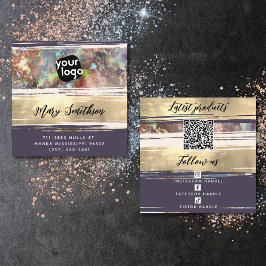 Hinzufügen von Logo Social Media & QR Code Moderne Quadratische Visitenkarte