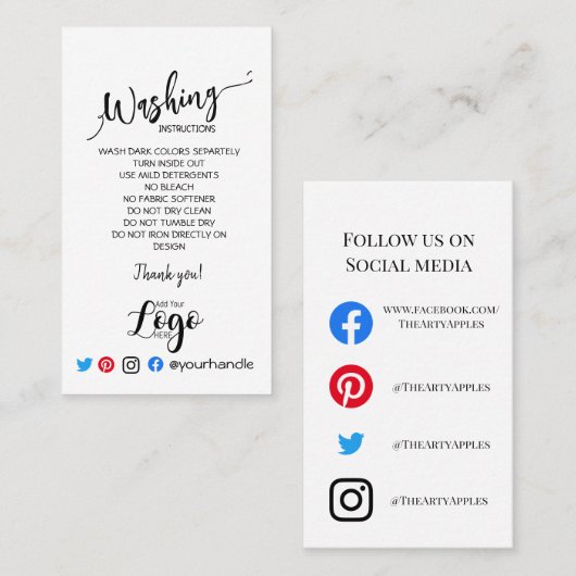 HINZUFÜGEN VON LOGO-Waschanleitungen CARE CARDS ei Visitenkarte (Vorne/Hinten)