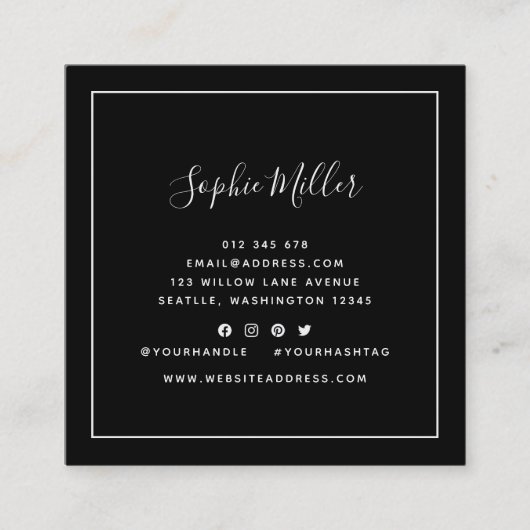 Hinzufügen von Logos editierbare Farbe Weiße Grenz Quadratische Visitenkarte (Vorderseite)