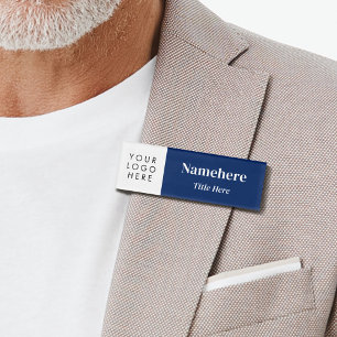 Hinzufügen von Logos Modern Simple Navy Blue Magne Namenschild