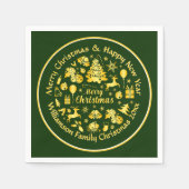 Hinzufügen von Name ändern Text Gold Green Christm Serviette (Vorderseite)