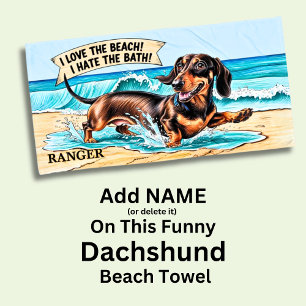 Hinzufügen von Namen, Dackel-Hund, der in Wellen l Strandtuch