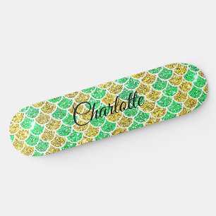 Hinzufügen von Namen oder Text Green Gold Mermaid- Skateboard