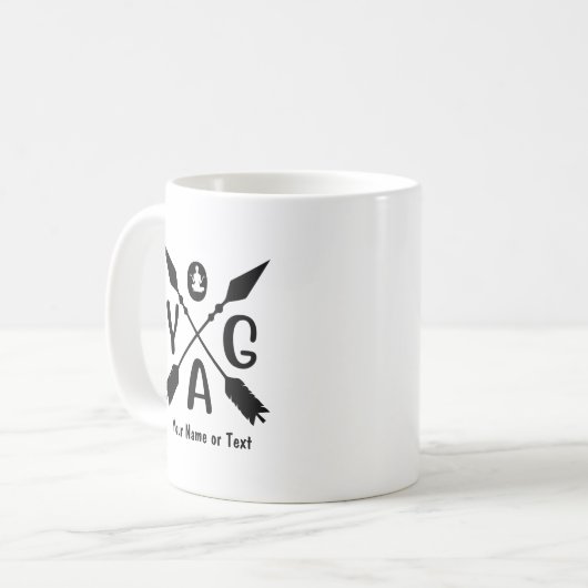 Hinzufügen von Namen oder Text-Yoga-Boho-Pfeilern  Kaffeetasse (Vorderseite Links)
