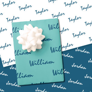 Hinzufügen von Namen zu Aquamarinem Whitebop-Papie Geschenkpapier Set