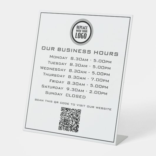 Hinzufügen von QR-Code-Geschäftsöffnungszeiten für Sockelschild (Vorderseite)