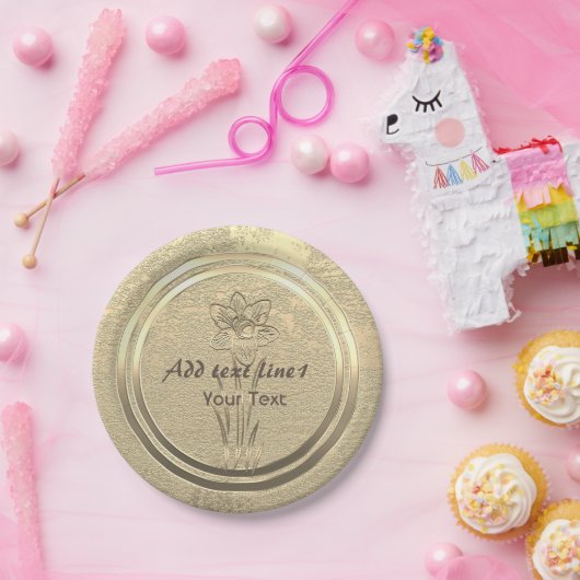 Hinzufügen von Text-Gold-Dokumentenpapier-Tellern Pappteller (Party)