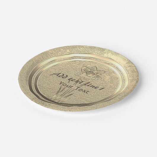 Hinzufügen von Text-Gold-Dokumentenpapier-Tellern Pappteller (Schrägansicht)