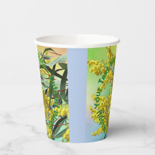 Hinzufügen von Text-Wattle & Gum-Blätter Aussie Pappbecher (Links)