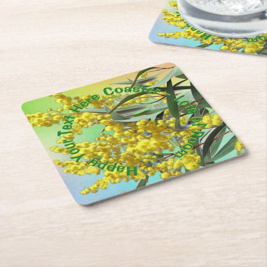 Hinzufügen von Text-Wattle & Gum-Blätter Aussie Rechteckiger Pappuntersetzer (angewinkelt)