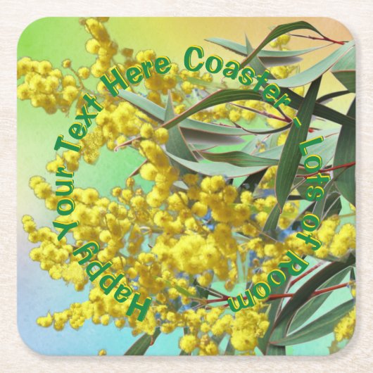 Hinzufügen von Text-Wattle & Gum-Blätter Aussie Rechteckiger Pappuntersetzer (Vorderseite)