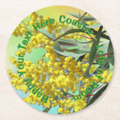 Hinzufügen von Text-Wattle & Gum-Blätter Aussie Runder Pappuntersetzer (Vorderseite)