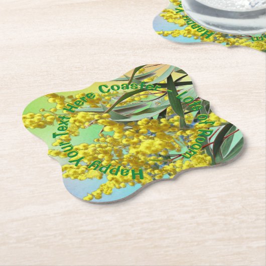 Hinzufügen von Text-Wattle & Gum-Blätter Aussie Untersetzer (angewinkelt)