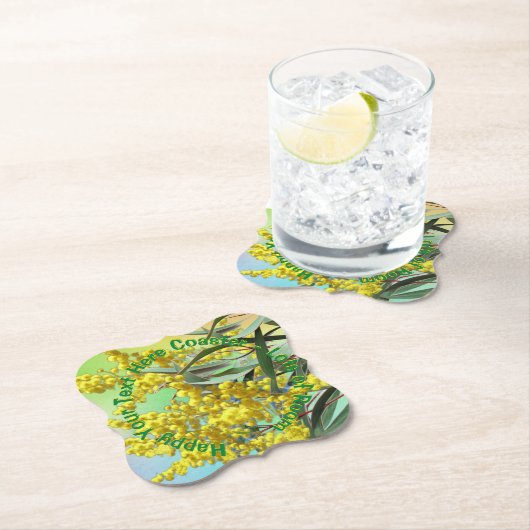 Hinzufügen von Text-Wattle & Gum-Blätter Aussie Untersetzer (Vor Ort)