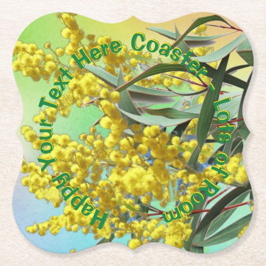 Hinzufügen von Text-Wattle & Gum-Blätter Aussie Untersetzer (Vorderseite)