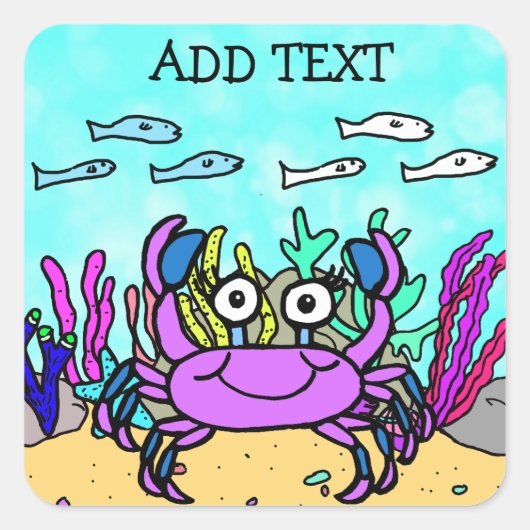 Hinzufügen von Text zu diesem Lila Crab Quadratischer Aufkleber (Vorderseite)