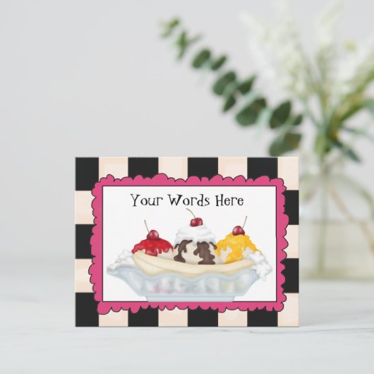 Hinzufügen von Wörtern Banana-Split-Postkarte Postkarte (Stehend Vorderseite)