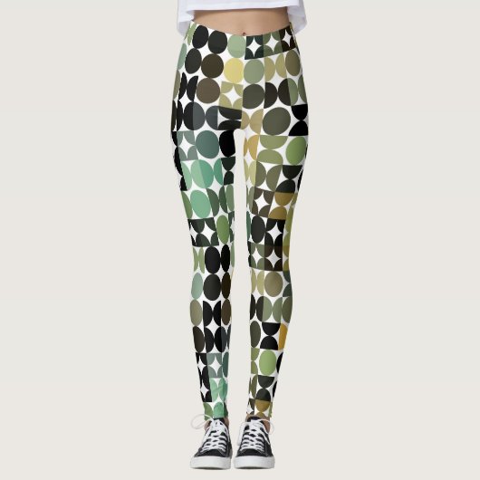 Hip Abstract Half Circles Industrial Fusion Art Leggings (Vorderseite)