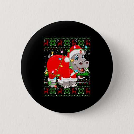 Hip Christmas Lights Santa Hiptamus Ugly Xmas Swea Button (Vorderseite)