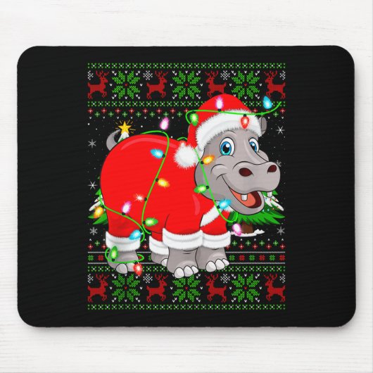Hip Christmas Lights Santa Hiptamus Ugly Xmas Swea Mousepad (Vorne)
