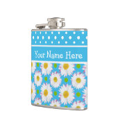 Hip Flask to Personalize: Polkas, Daisies on Blue Flachmann (Links)
