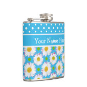 Hip Flask to Personalize: Polkas, Daisies on Blue Flachmann (Rechts)