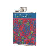Hip Flask to Personalize: Rote Rosen über Navy Blu Flachmann (Links)
