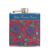 Hip Flask to Personalize: Rote Rosen über Navy Blu Flachmann (Vorderseite)