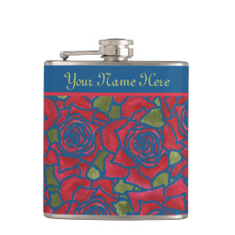 Hip Flask to Personalize: Rote Rosen über Navy Blu Flachmann