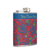 Hip Flask to Personalize: Rote Rosen über Navy Blu Flachmann (Rechts)