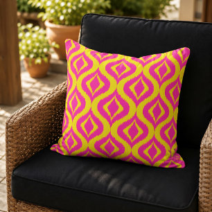 Hip Helles Gelb Hot Pink Boho-Ikat-Muster Kissen