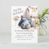 Hip Hip Hooray Hippo Birthday Einladung (Stehend Vorderseite)