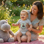 "Hip-Hip-Hooray!" Hippo Personalized Baby Bodysuit Baby Strampler
