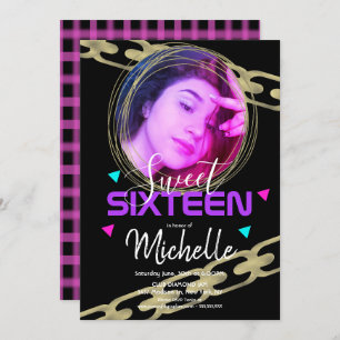 Hip Hop 16 . Geburtstag Gold Ring Confetti Foto Einladung